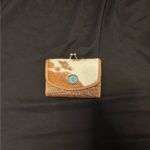 Myra Bag Brown and Cream Key Holder with Turquoise Accent